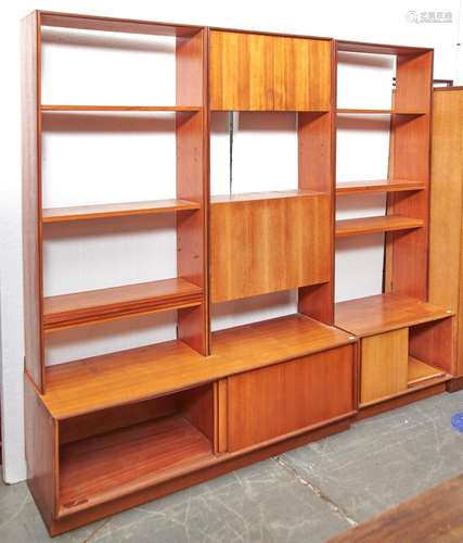 Two G-Plan teak wall units, one with cupboard above shelved ...