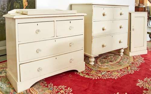 A Victorian white painted pine chest of drawers, the rectang...