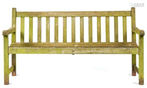 A teak garden bench, 20th c, slatted back and seat, 84cm h, ...