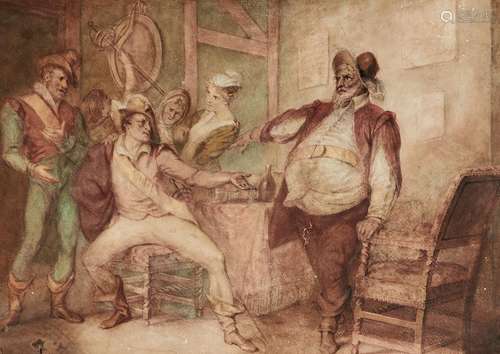 English School, 19th c - Falstaff at The Garter Inn, waterco...