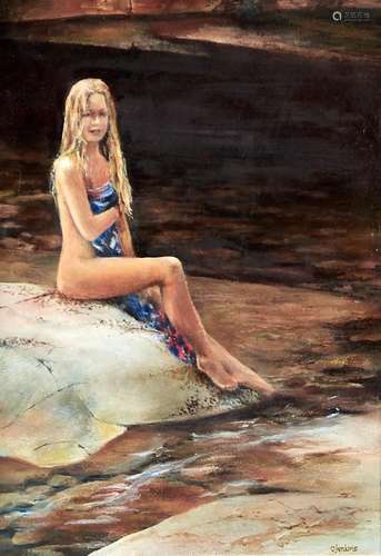 D Jenkins, 20th c - Bather on a Rock, signed, oil on board, ...