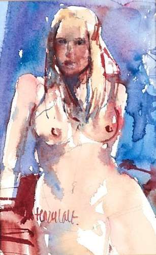 Hazel Lale, 20th c - Female Nude, signed, watercolour, 23 x ...