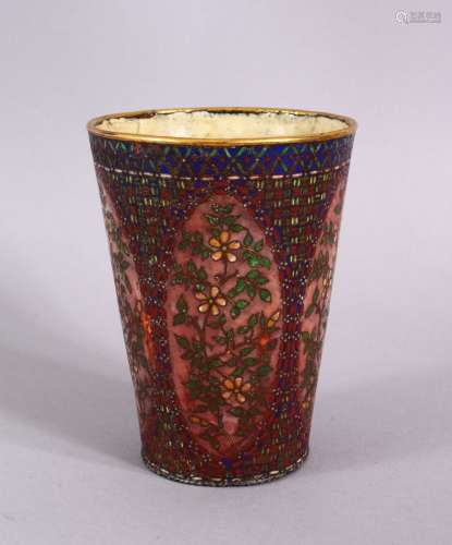 A CHINESE 19TH CENTURY CLOSIONNE BEAKER, with floral motif d...
