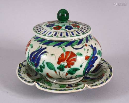 A 19TH CENTURY IZNIK STYTLE POTTERY CANTAGALLI LIDDED BOWL &...