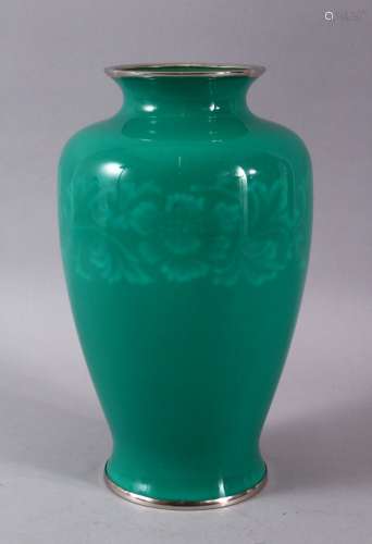 A JAPANESE CLOISONNE MUSSEN VASE BY ANDO COMPANY, the green ...
