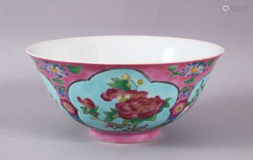 A CHINESE FAMILLE ROSE TURQUOISE & PINK GROUND PORCELAIN BOW...
