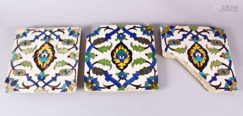 A SET OF THREE EARLY SAFAVID POTTERY TILES, each with the sa...