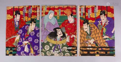 FOUR JAPANESE TRIPTYCH WOODBLOCK PRINTS - KUNISADA & KUNICHI...