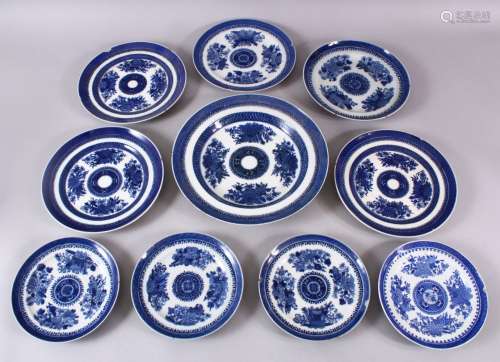 A LOT OF TEN CHINESE 19TH CENTURY BLUE & WHITE PORCELAIN DIS...