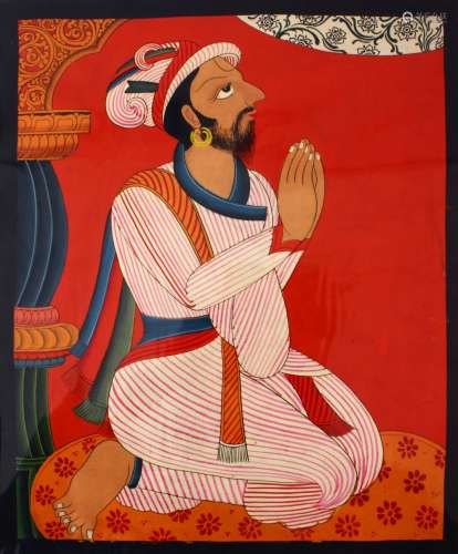 AN INDIAN SIKH SCHOOL MINIATURE PAINTING OF A PRAYING MAN, t...