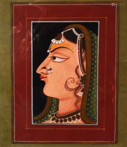 AN INDIAN PORTRAIT PAINTING OF KISHANGARH, mounted, overall ...