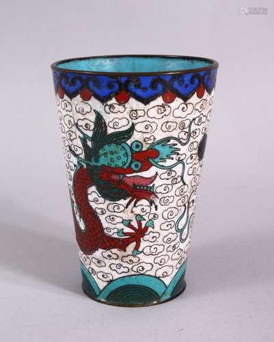 A 19TH CENTURY CHINESE CLOISONNE DRAGON CUP, with a white gr...