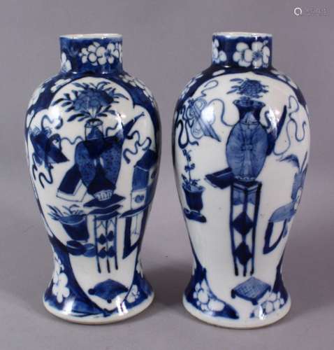 A PAIR OF 19TH CENTURY CHINESE BLUE AND WHITE PRUNUS VASES, ...
