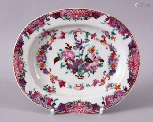 A 19TH CENTURY CHINESE OVAL SHAPED DISH, with floral decorat...