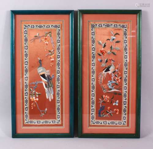 A PAIR OF 20TH CENTURY CHINESE EMBROIDERED PICTURES, embroid...