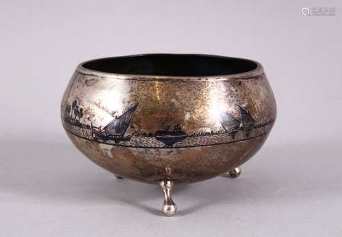 A 19TH CENTURY IRAQ NIELLO SILVER INLAID BOWL, with inlaid d...