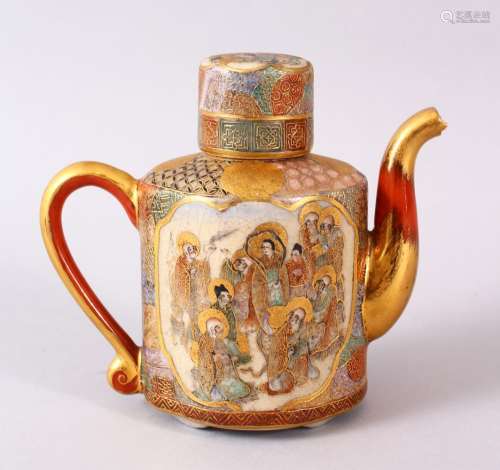 A JAPANESE MEIJI PERIOD SATSUMA TEAPOT & COVER, the body wit...