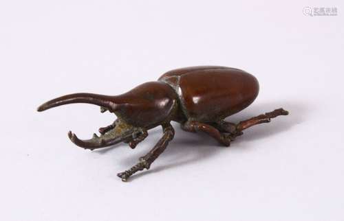 A JAPANESE BRONZE FIGURE OF A LONG HORN BEETLE - the base wi...