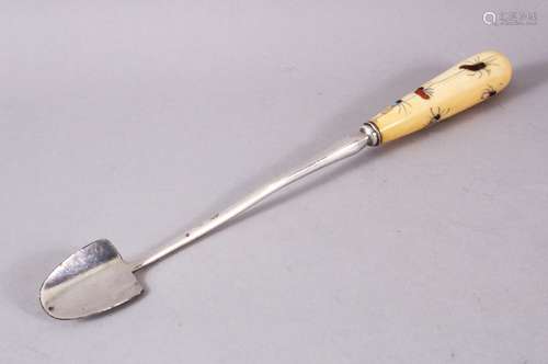 A JAPANESE MEIJI SPOON WITH A SHIBAYAMA IVORY HANDLE, the ha...