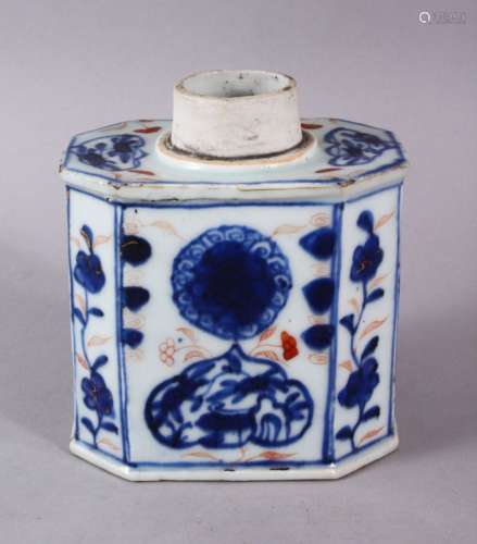 AN 18TH CENTURY CHINESE IMARI TEA CADDY, with panels of unde...