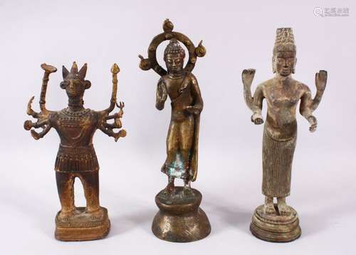 THREE EARLY/MID-20TH CENTURY ORIENTAL BRONZE FIGURES, 25cm, ...