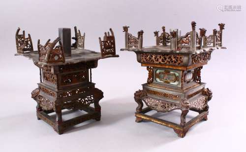 A MATCHED PAIR OF 19TH CENTURY CHINESE SPELTER PAGODA FORM C...