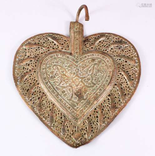 A 19TH CENTURY INDIAN KASHMIR COPPER OPENWORK FAN PANEL, car...