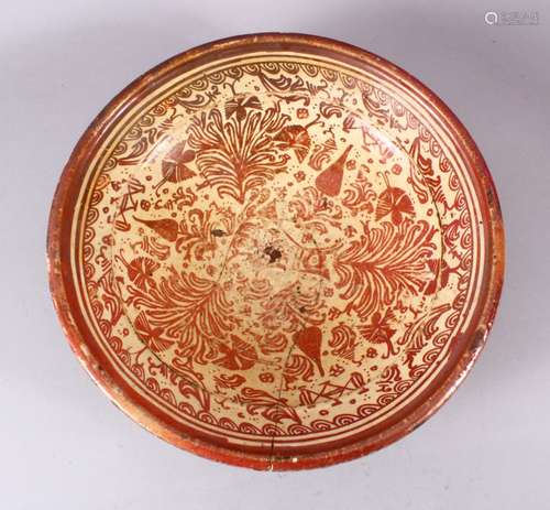 A 16TH CENTURY LARGE HISPANO - MORESQUE COPPER LUSTRE POTTER...