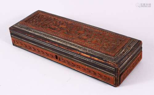 A 19TH / 20TH CENTURY INDIAN CARVED WOODEN BOX, carved with ...