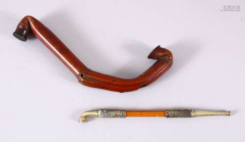 A CHINESE BAMBOO CARVED OPIUM PIPE - TOGETHER WITH A JAPANES...