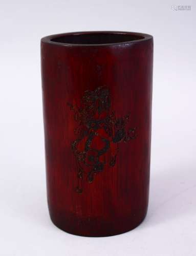 A GOOD 19TH CENTURY CHINESE CARVED BAMBOO BRUSH WASH, carved...