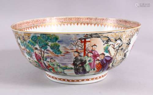 AN 18TH CENTURY CHINESE EXPORT FAMILLE ROSE PORCELAIN BOWL, ...