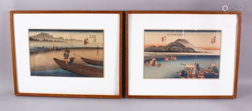 A GOOD PAIR OF JAPANESE WOODBLOCK PRINTS - LANDSCAPES, each ...