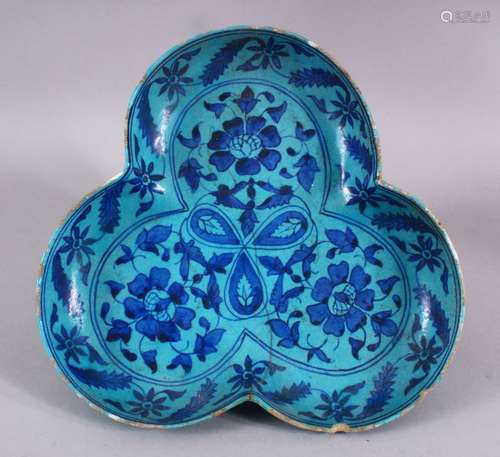 A 19TH CENTURY INDIAN MULTAN POTTERY TRAY, with a turquoise ...