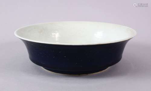 A CHINESE MING STYLE BLUE GLAZE PORCELAIN BOWL, decorated wi...