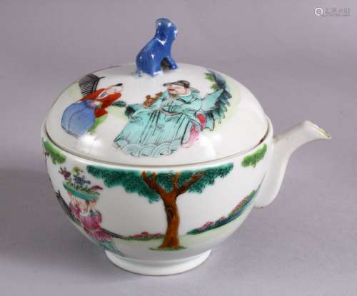 A CHINESE FAMILLE ROSE PORCELAIN TEAPOT AND COVER, the body ...