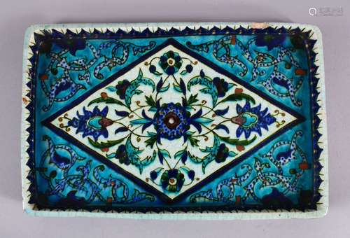 A 19TH CENTURY OTTOMAN TURKISH KUTAHYA POTTERY TRAY, decorat...