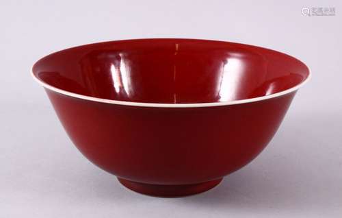 A CHINESE MING STYLE COPPER RED PORCELAIN BOWL, the base wit...