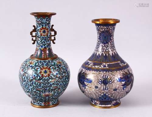 TWO CHINESE CLOISONNE VASES, the first with a white / beige ...