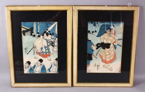 A PAIR OF JAPANESE MEIJI PERIOD WOODBLOCK PRINTS OF WARRIORS...