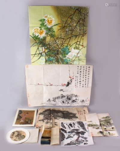 A JOB LOT OF 9 CHINESE PAINTINGS, each of varying subject an...