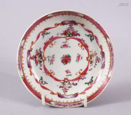 A CHINESE FAMMILE ROSE PORCELAIN SAUCER DISH, decorated with...