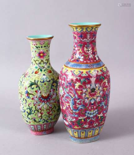 A CHINESE ENAMEL DECORATED JOINED DOUBLE VASE, 18cm high.
