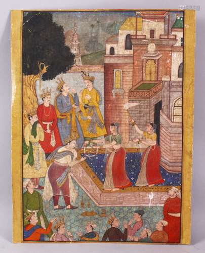 A 19TH CENTURY INDIAN PAINTING ON CARDBOARD - depicting prin...