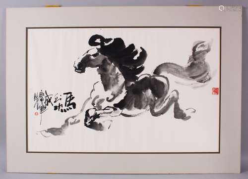 A CHINESE INKWORK PAINTING OF A STYLIZED HORSE - MA DAO CHEN...