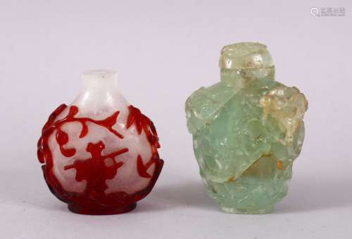A GOOD CHINESE PEKING GLASS OVERLAID SNUFF BOTTLE & OTHER, t...