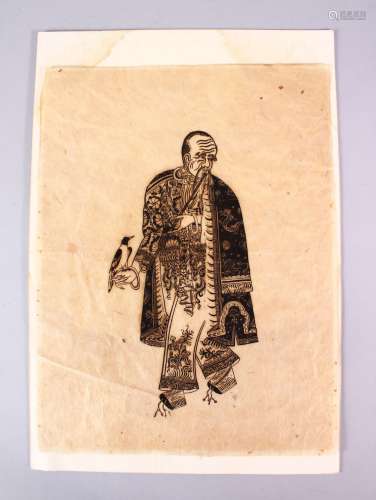A GOOD CHINESE RUBBING ON PAPER OF AN IMMORTAL FIGURE, stood...