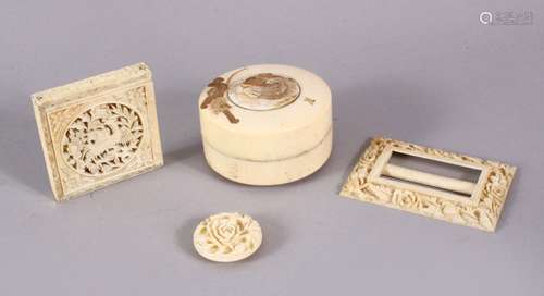 A MIXED LOT OF CHINESE / JAPANESE CARVED IVORY ITEMS, compri...