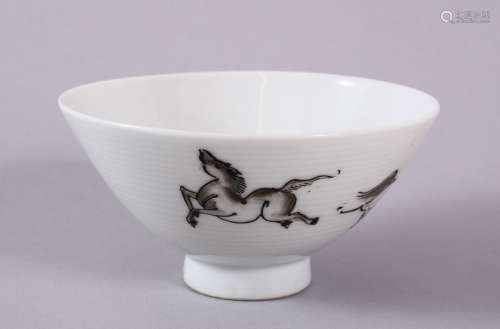 A CHINESE REPUBLIC STYLE PORCELAIN HORSE RICE BOWL, decorate...