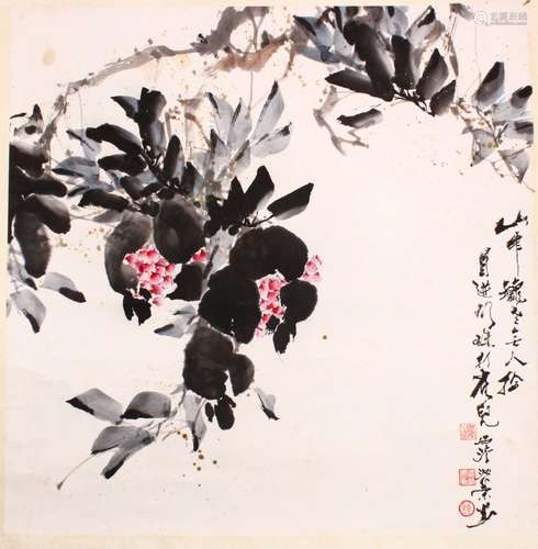 A CHINESE SCROLL PAINTING OF A DISPLAY OF FLORA, the paintin...